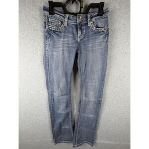 LA Idol USA Jeans Womens 1 Blue Bootcut Juniors Rhinestone Embroidered Denim